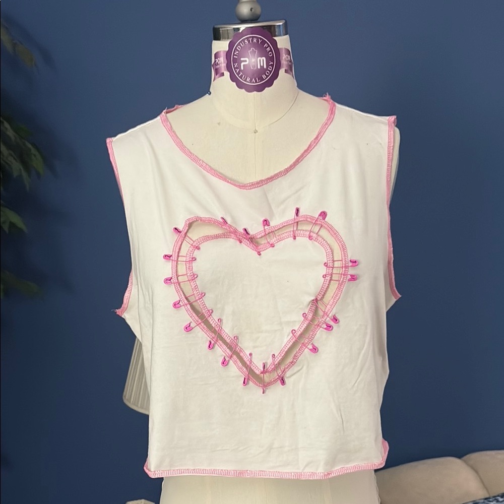 White and Pink Heart cut out Women's Top